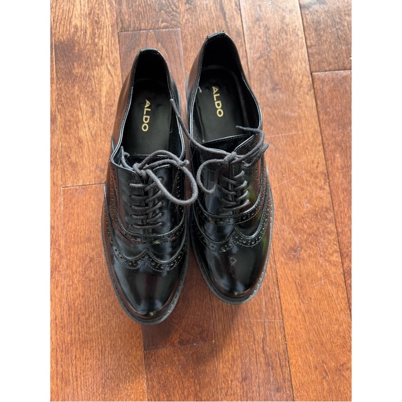 ALDO WADOLIA PLATFORM BROGUES SHOES BLACK WHITE SIZE 8.5 - Picture 2 of 5